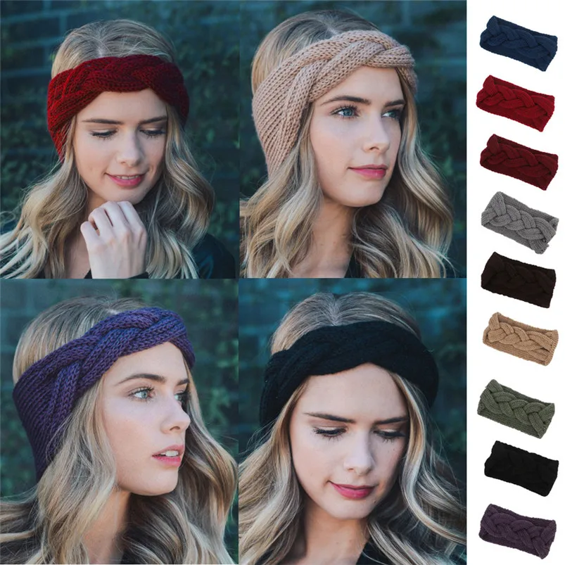 Women Winter Solid Big Bow Fish Knit Wool Headband Girl Warm Woolen Crochet Turban Handmade Bow Knot Wide Head Wrap R30 (6)