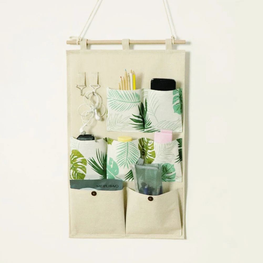 

7 Pockets Shoes Wall Hanging Storage Bag Linen Decoration Bathroom Wardrobe Closet Bedroom With Hook Organizer Kitchen Sundries