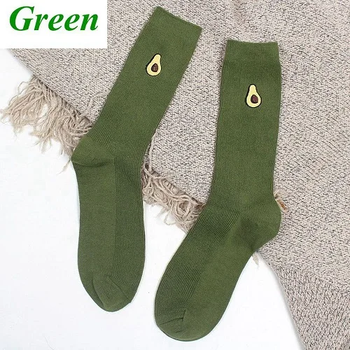 1 пара, милые кавайные носки для девочек с мультипликационным принтом «фрукты», «авокадо», «банан», «вишня», «персик», «Харадзюку», забавные носки с вышивкой - Цвет: green