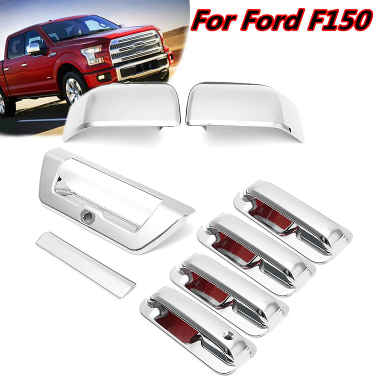 

Set Car Chrome Sticker Door Handle Rearview Mirror Tailgate Reverse Camera Cover Trim For Ford F150 2015 2016
