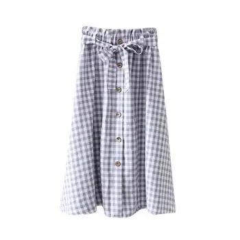 

2019 Long Woolen Warm Plaid Skirts Womens Summer High Waist Belted Elegant Office Work Midi Skirt New Hot Sale Ad
