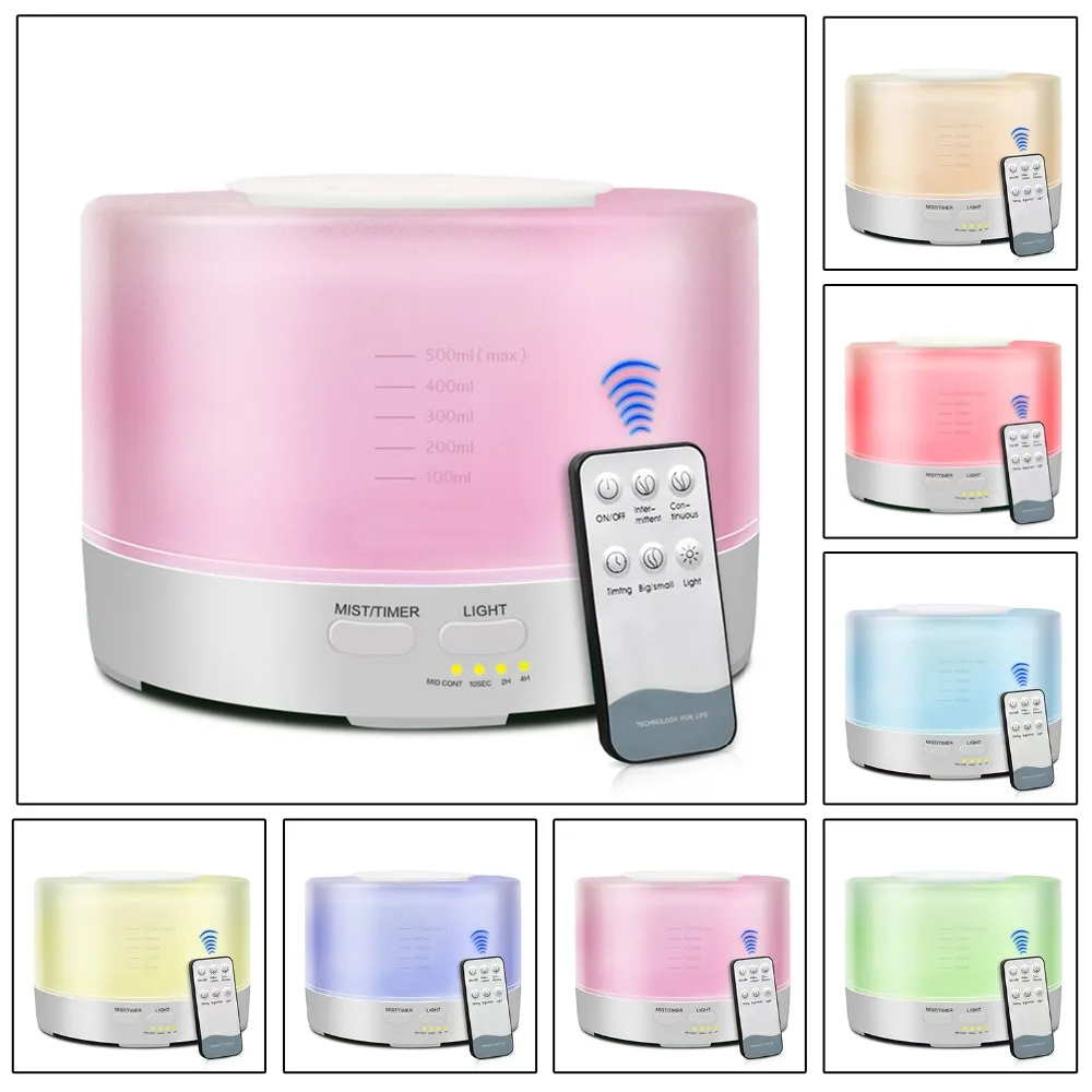 

500ML Remote Control LED Air Humidifier Home Office Ultrasonic Cool Mist Steam Nebuliser Quiet Diffuser Purifier Mist Maker