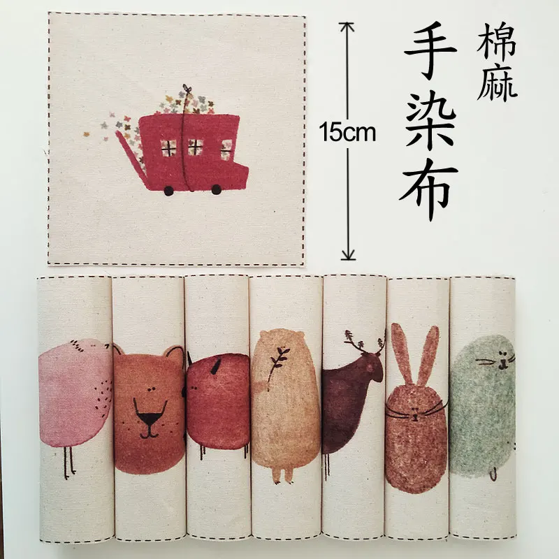 Zakka мультфильм животных Цифровая печать 15*15 см хлопок лен тонкая холщовая стеганая ткань для DIY подставка для кружки шитье лоскутное