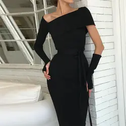 Seamyla 2019 новое зимнее платье Vestidos Celebirty с длинным рукавом черный вечернее одежда для вечеринок Ночная Клубная одежда взлетно посадочной