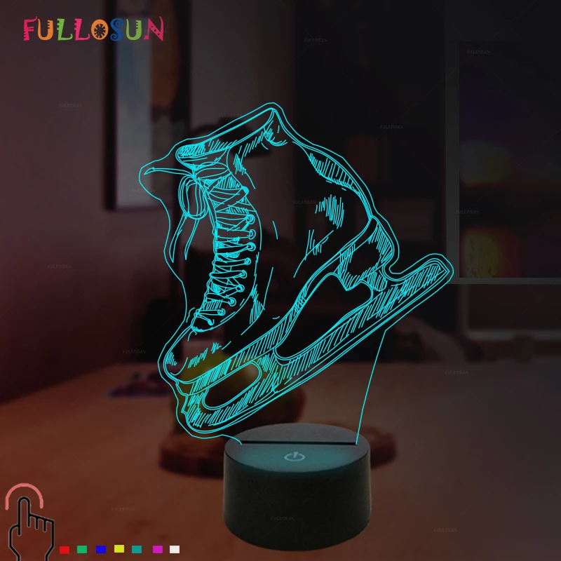 

LED Ice Skates Night Light 7 Color Acrylic 3D Atmosphere Table Lamp for Kids Birthday Gift Toy Lamp