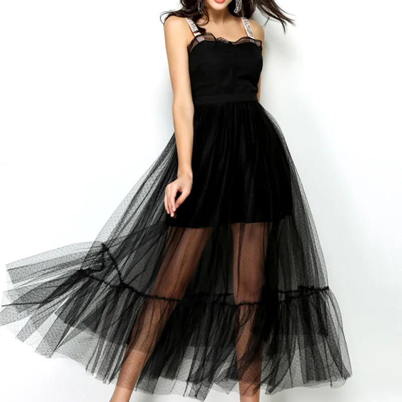 

2018 Fashion Designer Runway Sexy Backless Dress Summer Women Spaghetti Strap Mesh Lace Belt Embroidery Holiday Beach Dress