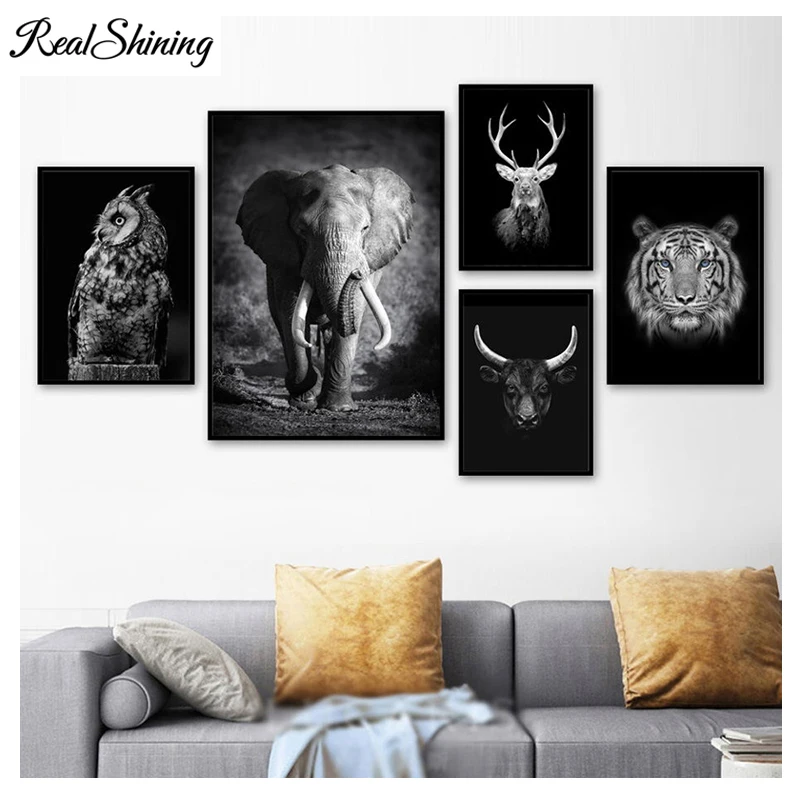 Black White Elephant Owl Cow Deer Tiger 999