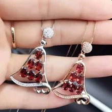 Натуральный красный гранат камень кулон S925 Серебряный натуральный драгоценный камень кулон Цепочки и ожерелья модный элегантный колокол для женщин вечерние ювелирные украшения