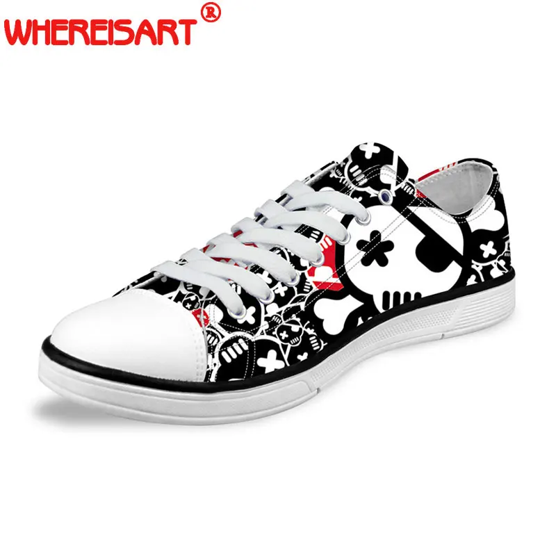 

WHEREISART Womens Casual Vulcanize Shoes Punk Skull Female Autumn Summer Breathable Low Top Canvas Shoes Lady Zombie Flat Shoes