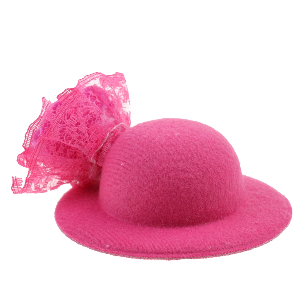  3Pcs Trendy Lady Vintage Round Bowler Doll Hats Caps for 28-30cm   Doll Headdressing Cotume Clothes Accessory Pink