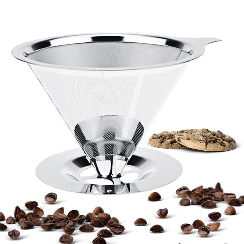 

125mm Stainless Steel Coffee Filter Dripper Double Layer Mesh Coffee Cone Filter Holder Infuse Home Kitchen Coffee Making Tools