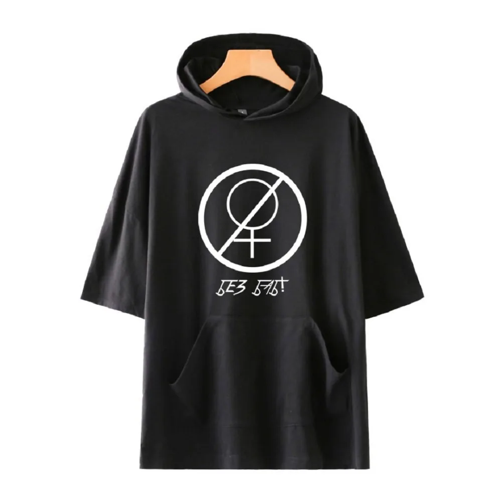 

Summer Funny Russian Letter No without Women Gay Pride Female Men's Hooded Pocket Tshirt Personality Cool Tops 10Colour Tees 4XL