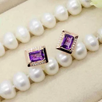 

Fidelity natural 5*7mm purple crystal stud earrings s925 sterling silver fine jewelry for womenNatural gemstone