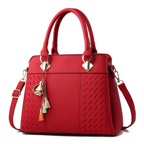 Модные женские сумки с кисточками из искусственной кожи, Сумка с верхней ручкой, Сумка через плечо с вышивкой, женская сумка на плечо, простой стиль, ручные сумки - Цвет: wine red