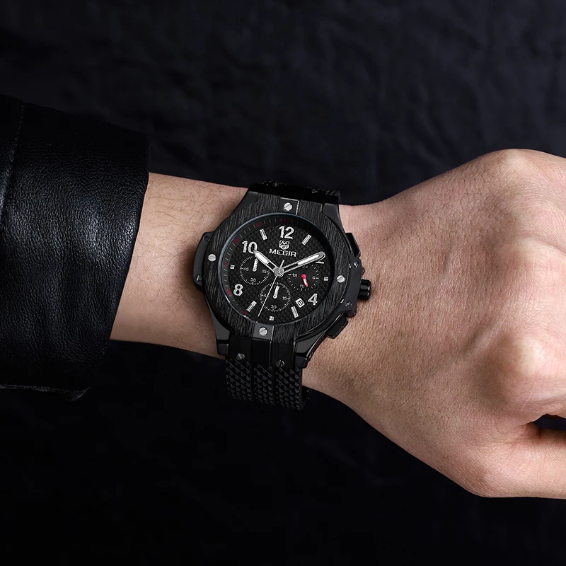 Спортивные часы MEGIR с хронографом, мужские креативные армейские военные кварцевые часы с большим циферблатом, мужские наручные часы, мужские часы