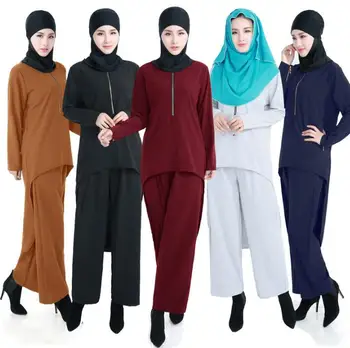 

Muslim Arabic Woman Abaya Islamic Muslim Two Pieces Costume Lady Long Sleevs Loose Swallowtail Set