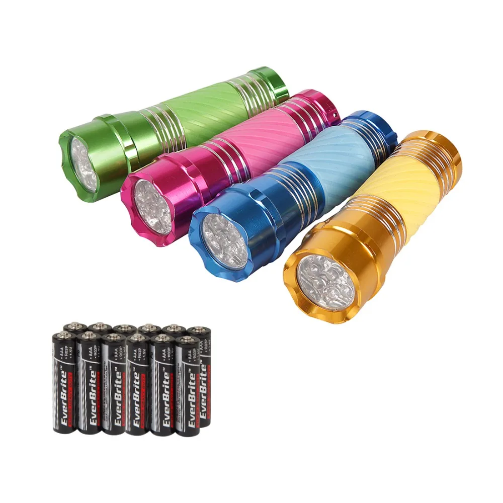 EVERBRITE LED flashlight glow in dark 4 Mini Flashlights 9LED Lamp