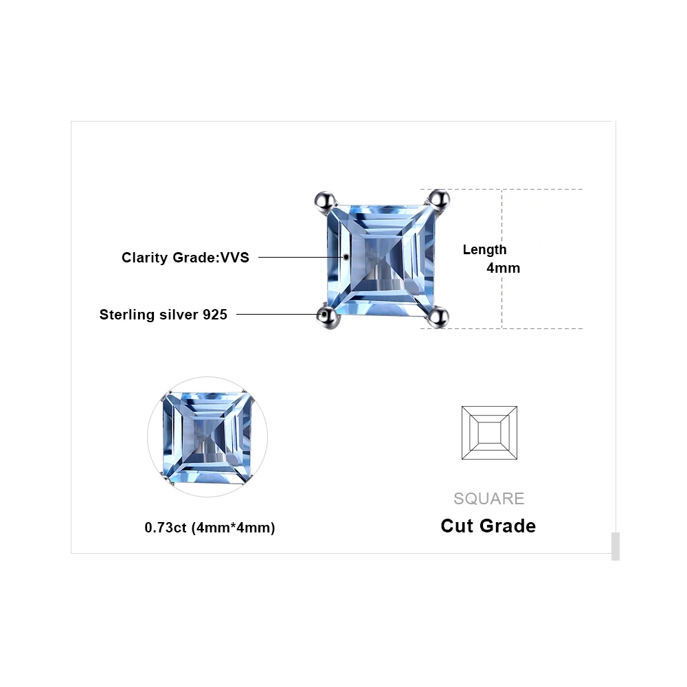 JewelryPalace квадратный 0.7ct Природный Голубой Topazs 925 серебро серьги ювелирных