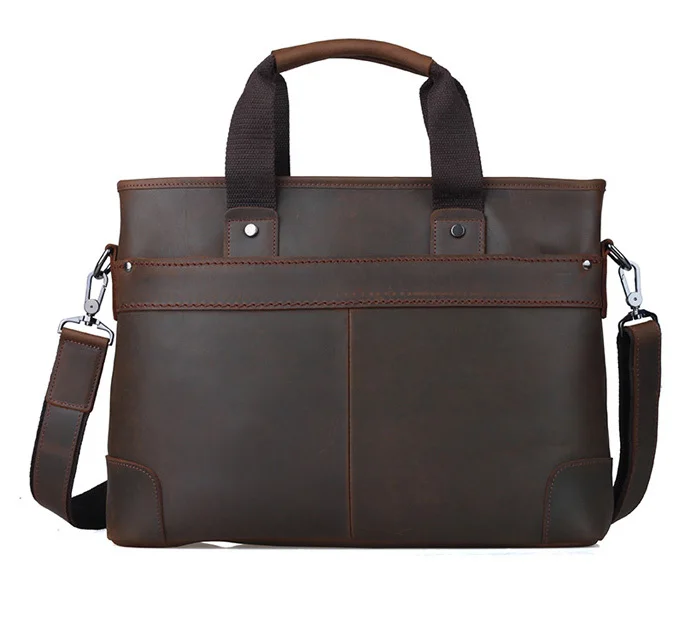 

Dark Brown Leather Briefcase For Men Top Quality Crazy Horse Bag Brand Famous Shoulder Bags Handmade 1106