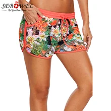 SEBOWEL/Большие размеры, кружевные шорты с цветочным принтом, облегающие плавки с высокой талией, купальная одежда, трусики, пляжные шорты, женский купальный костюм