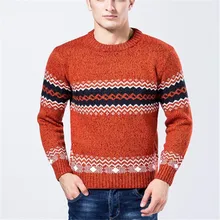 Новинка года Мужская вязаный свитер модели в полоску толстые свитера пуловеры Зимние Повседневные Круглый воротник шерстяной свитер