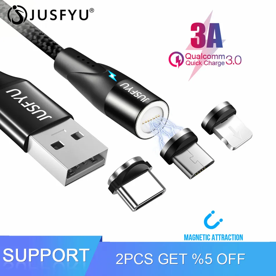

JUSFYU 3A Magnetic Cable fast charging Magnet Micro USB andType C Cable Sync Data Phone Cables Quick Charge Magnet Charger Cable