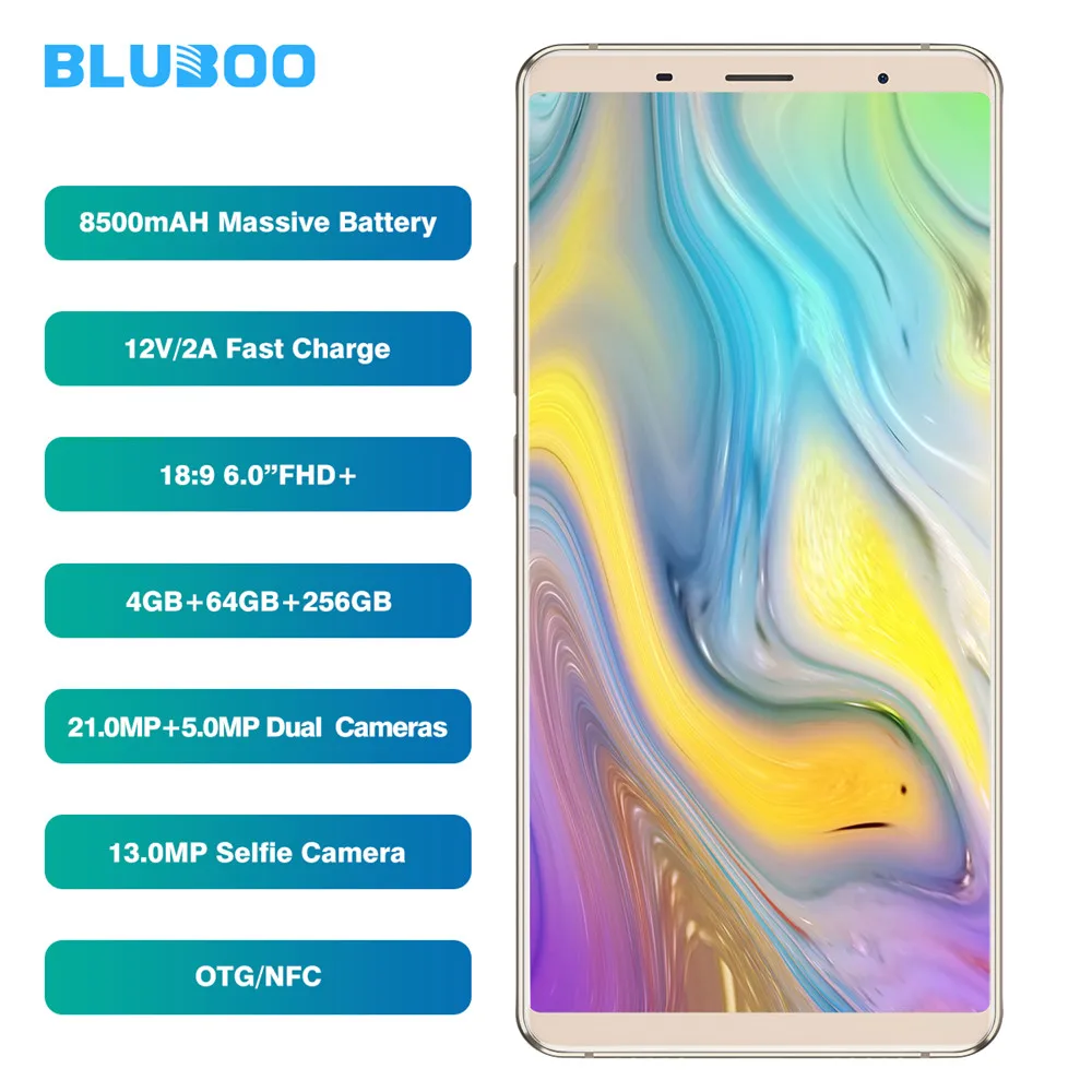 BLUBOO S3 смартфон 8500 мАч FHD+ 6,0 дюймов 4 ГБ+ 64 ГБ MTK6750T Восьмиядерный 1,5 ГГц двойной сзади Камера 21MP+ 5MP 4 г мобильного телефона