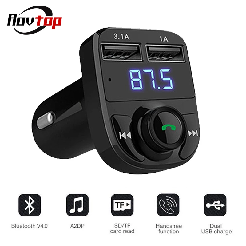 

Rovtop FM Transmitter Aux Modulator Bluetooth Handsfree Wireless Car Audio MP3 Player Dual USB Car Charger Quick Charge 3.1A Z25