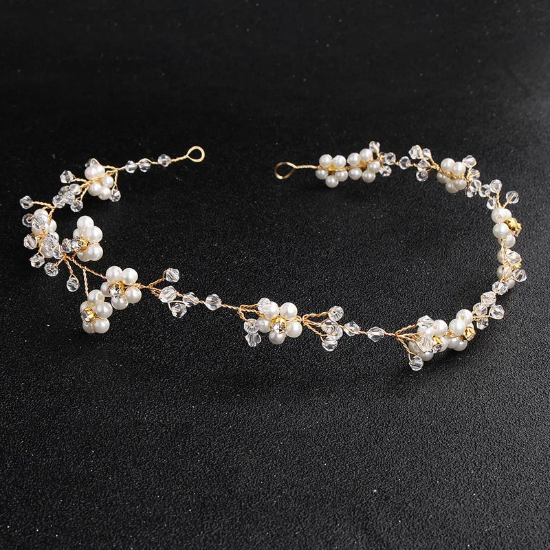

SLBRIDAL Handmade Golden Rhinestone Crystal Pearls Wedding Headband Bridal Hair Vine Hair Accessories Bridesmaids Women Jewelry