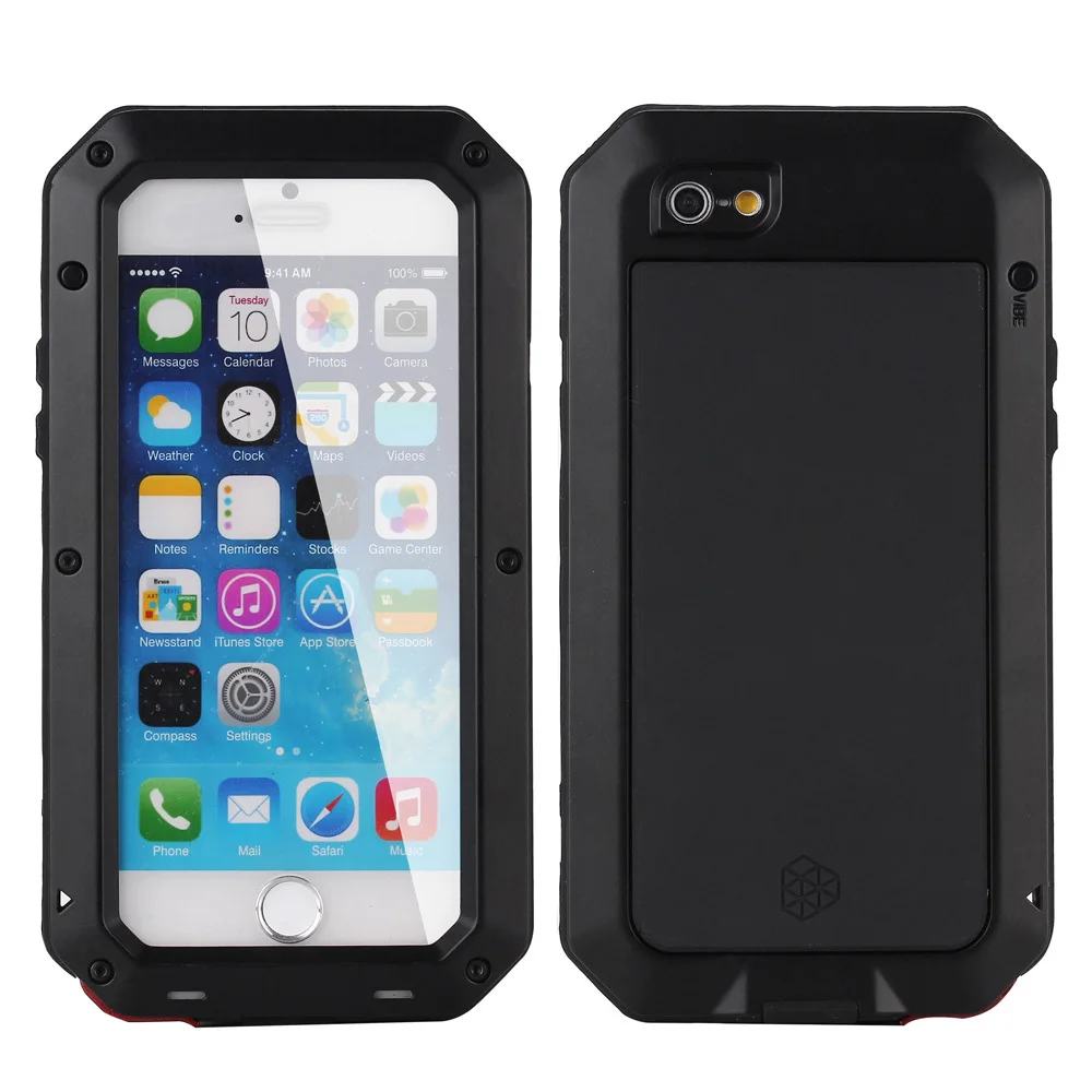 i5 6 7 Luxury Shockproof Waterproof Powerful Protection Aluminum Tempered Glass Metal Cover Cell Phone Case