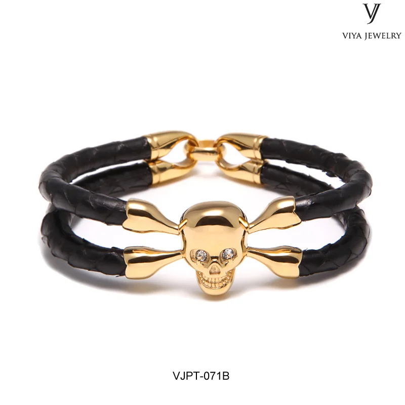 VJPT-071B Genuine stingray with skull bracelet (1)