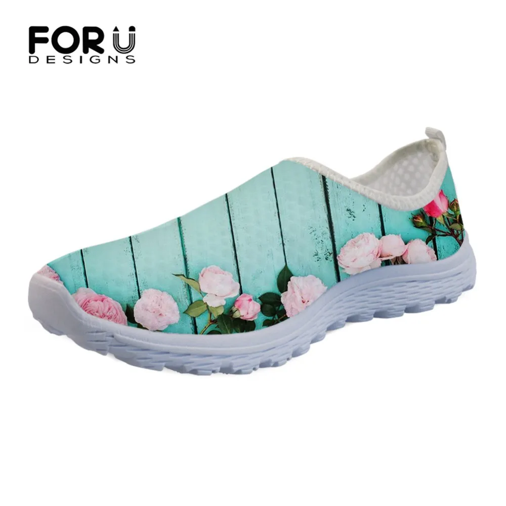 

FORUDESIGNS Flats Brand Women Shoes 3D Floral Styles Pattern Summer Slip-on Mesh Shoes for Teen Girls Breathable Beach Zapatos