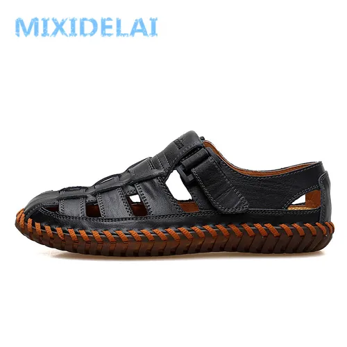 MIXIDELAI 여름 남성 샌들, 2023 레저 비치 슈즈, 고품질 정품 가죽 샌들, 빅 사이즈 39-47 4
