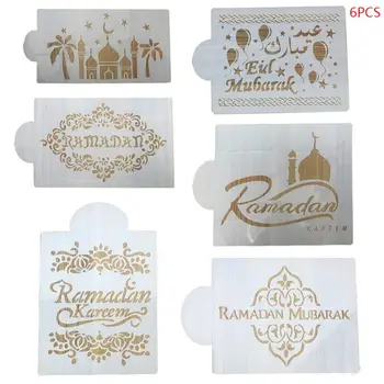 

6Pcs/Set Eid Mubarak Ramadan Coffee Flower Spray Stencils Cake Decorating DIY Template Sugar Powder Sieve style 4