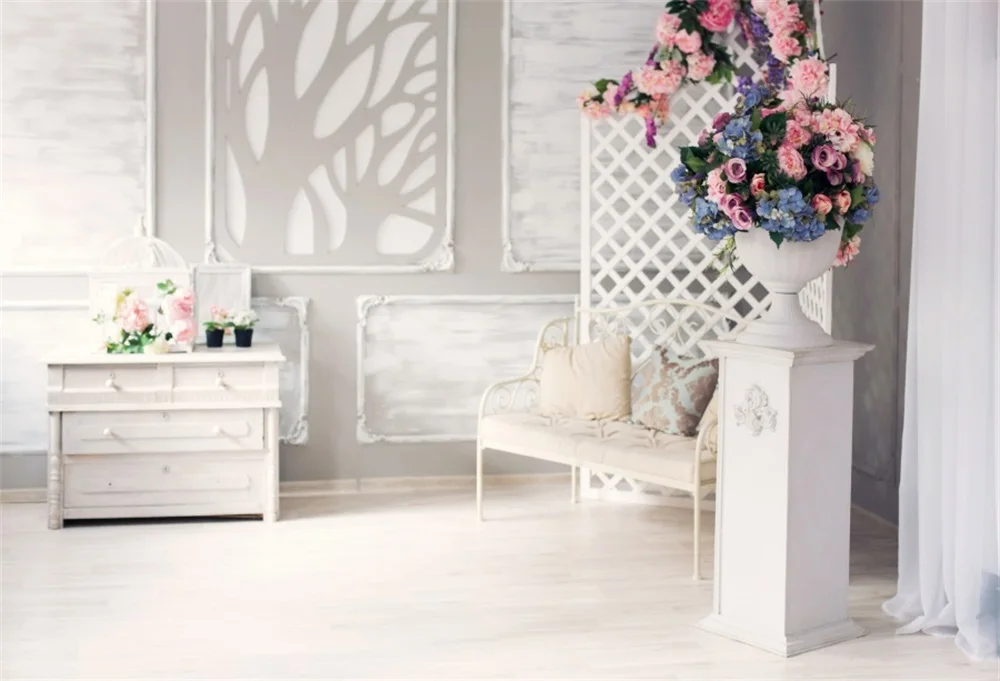 

Laeacco Gray Decor House Screen Box Chair Flower Photographic Backgrounds Customized Photography Backdrops For Photo Studio