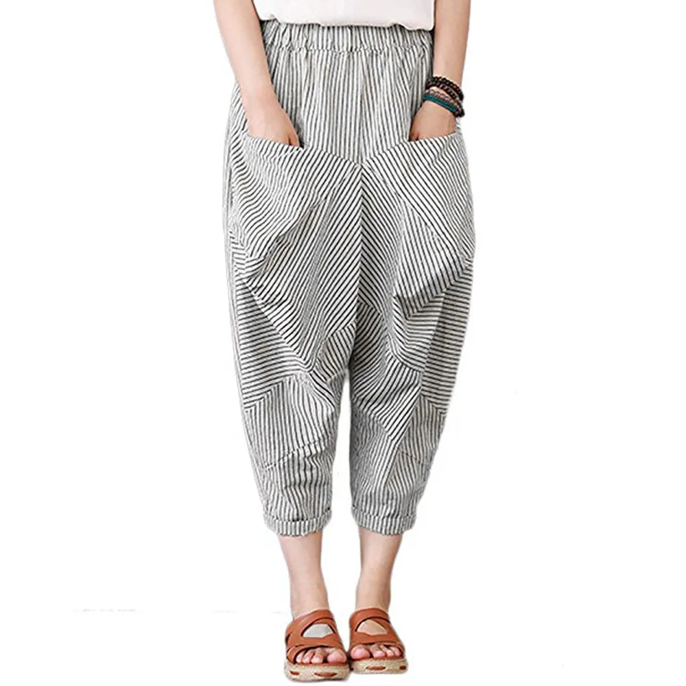 striped cropped trousers womens