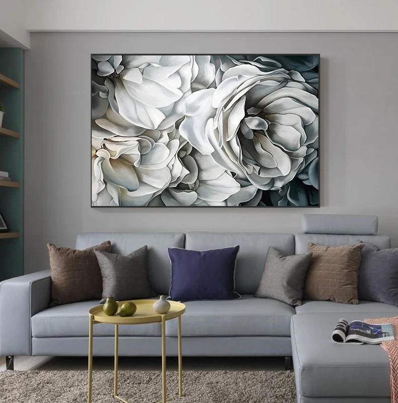 HD скандинавские картины на холсте с большой белой розой, настенные художественные картины для гостиной, Современное украшение для дома, плакаты для спальни и принты
