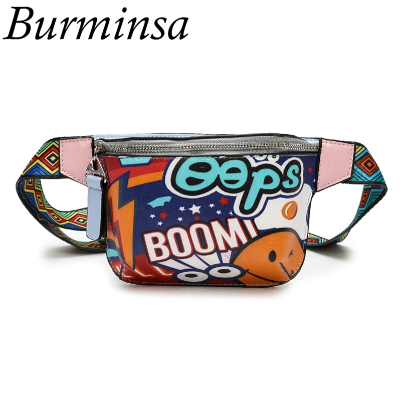 

Burminsa Hippie Graffiti Belt Bags Women Fanny Pack Small Female Purse Girls Waist Bags Chest Shoulder Bags 2019 Colorful Straps
