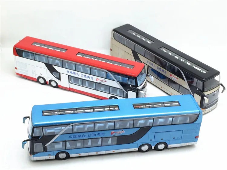 

1:32 High Simulation Double Sightseeing Bus Model Toy Cars Alloy Flashing Sound Vehicle Toys for kids children