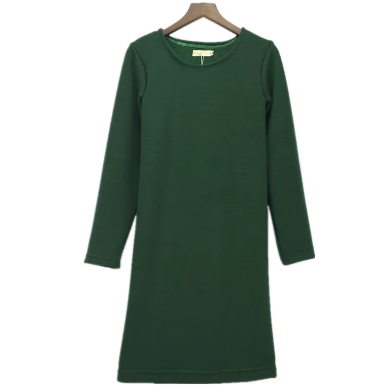 Плюс размер зимнее платье XS-5XL 6XL, модное осеннее женское утепленное базовое платье с длинным рукавом, боди офисные платья черного и серого цвета - Цвет: Зеленый