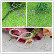 Монограмма тон Любовь Торт Топпер со стразами Свадебные Аксессуары поставок серебра торт аксессуар