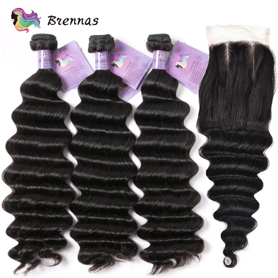 

Brazilian Loose Deep Weave Hair Bundles 100% Human Remy Hair Extensions for Women 3Bundles With 1 Lace Closure 4pcs Sale Hair