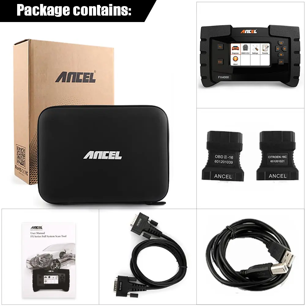 Ancel FX4000 OBD2 сканер автомобильный диагностический инструмент полная система сканирования ABS SRS сброс масла код читатели ODB2 диагностический сканер автомобильный - Цвет: FX4000