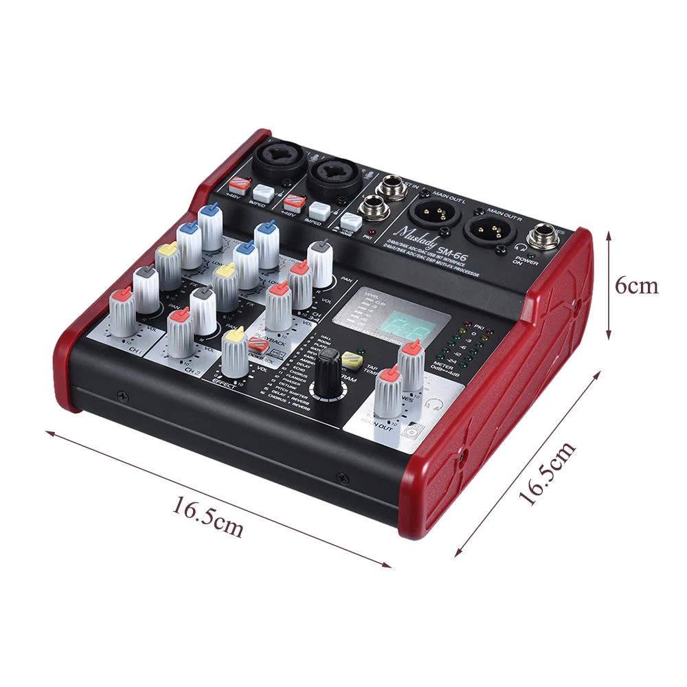 Muslady SM-66 Портативный 4-канальный звуковой карты микшерный пульт Встроенный 16 эффектов