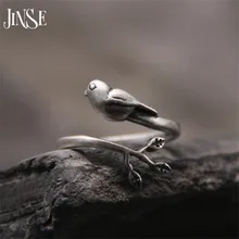 JINSE 100% Real Pure 925 Sterling Silver Jewelry Branch & Cute Bird Opening Rings for Women Girls Party Gifts Lovely Jewelry