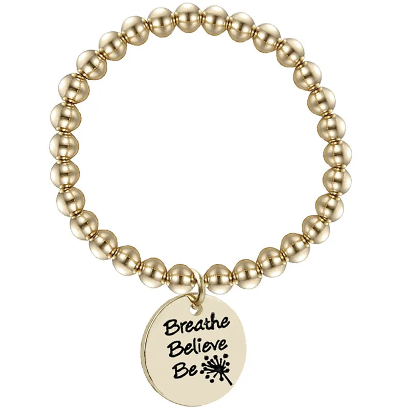 Inspirational Dandelion Charm Bracelets Gold Stainless Steel Beads