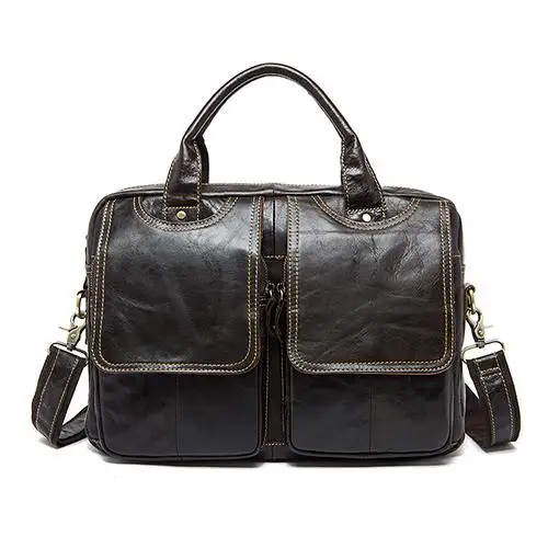 Новая коллекция мужской кожаный портфель сумка мужской плеча мужская деловая сумка 14-дюймовый ноутбук сумка масло воск кожа 50 - Цвет: deep coffee
