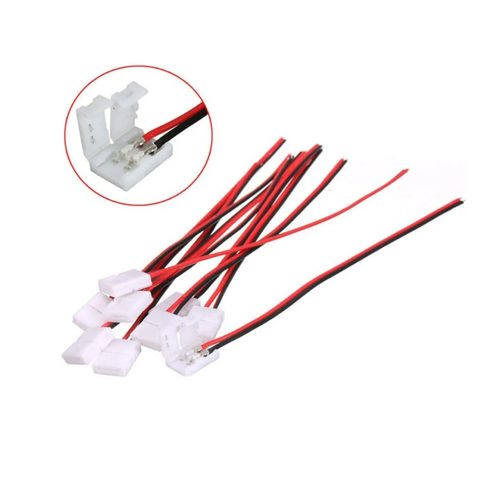 WIXURE 8mm 2 Pin LED Strip Connector with Pigtail (10pcs), 3528