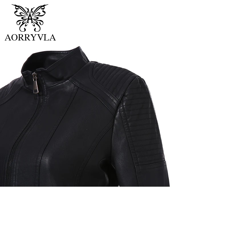 AORRYVLA 2018 New Autumn Leather Jacket Women Black Color Mandarin Collar Zippers Short Female Faux Leather Jackets High Quality