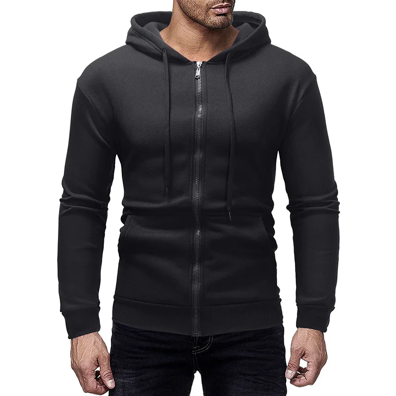 

New 2019 Men's cardigans and hoodies in plain colour. Spring and autumn sports jacket with zipper and cap for teenagers